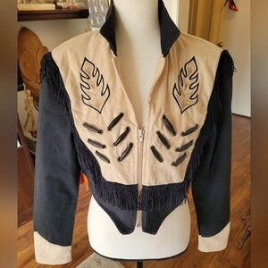 1849 Authentic Ranchwear Tan with Black Fringe Western Jacket